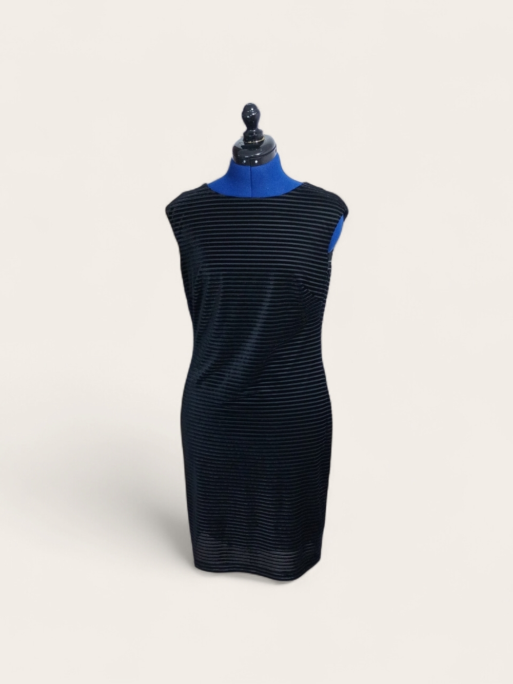 Chaps Black Striped Sleeveless Sheath Dress